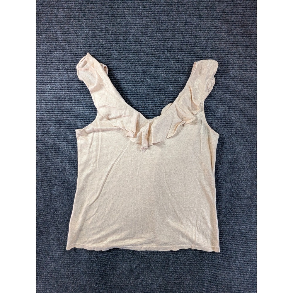Lilly Pulitzer Tank Top Womens Large Gold Metallic Ruffle Neck Summer Blouse - Picture 2 of 12